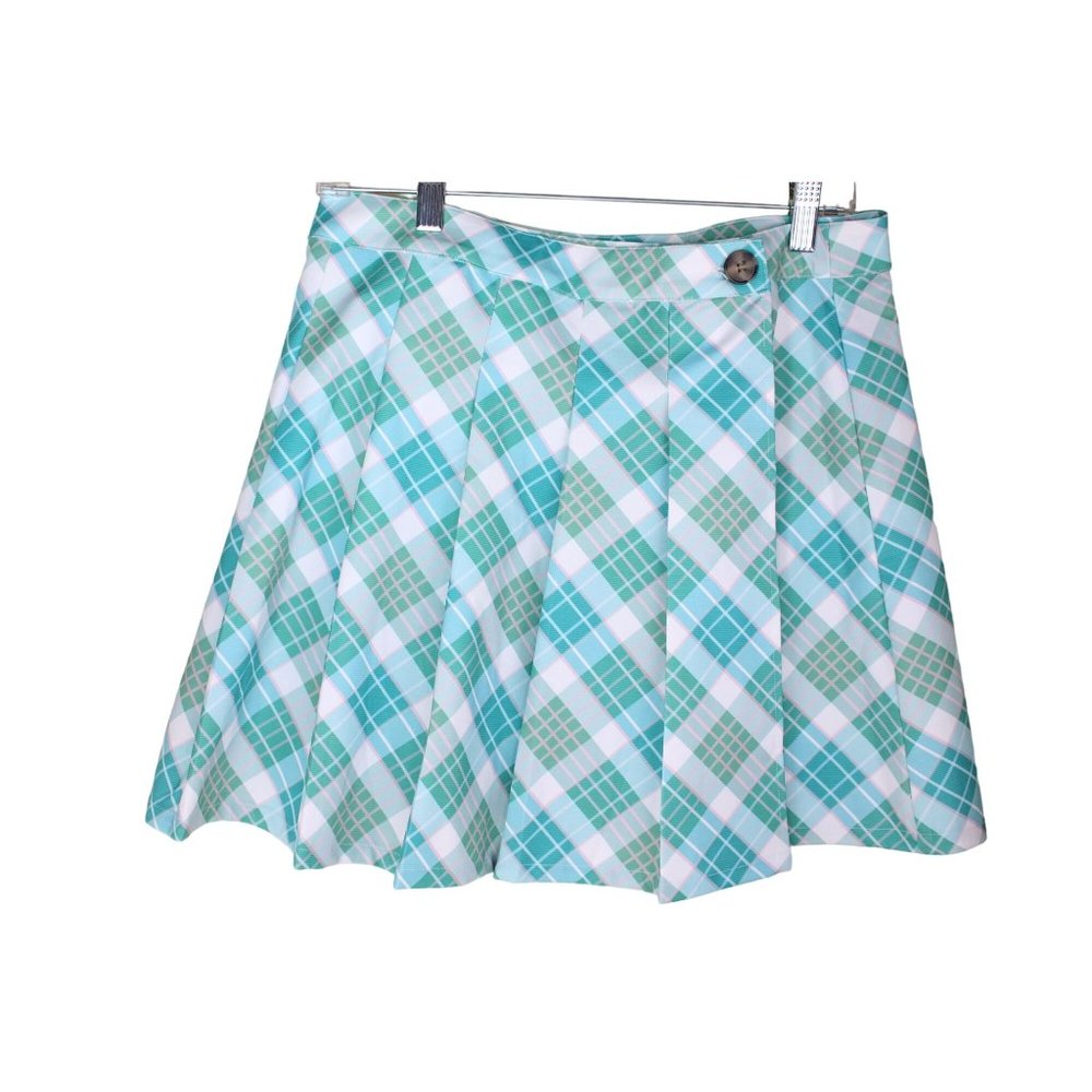 Rosewater Remi Pleated Skirt Short Large Plaid Green Aqua 90800